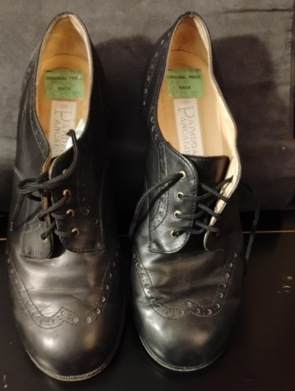 Vintage Patrizia Pancaldi  Black Leather Wingtip Oxfords Sz 8.5 B
